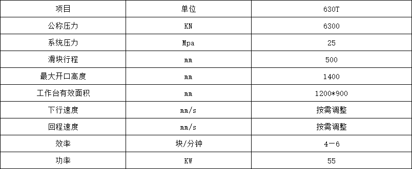 630噸牛羊舔磚液壓機(jī)參數(shù)